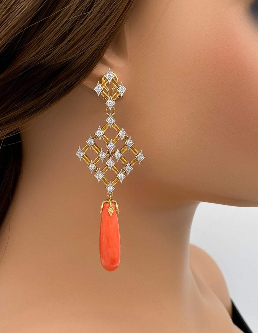 Cathy Waterman Coral And Diamond 22k Dangle Earrings (1 of 4)