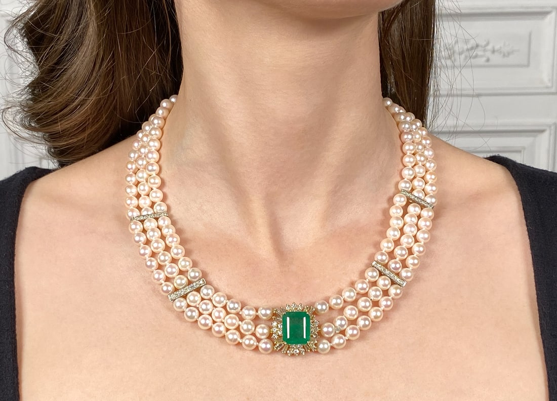 Emerald, Pearl And Diamond Necklace, 14k (1 of 5)