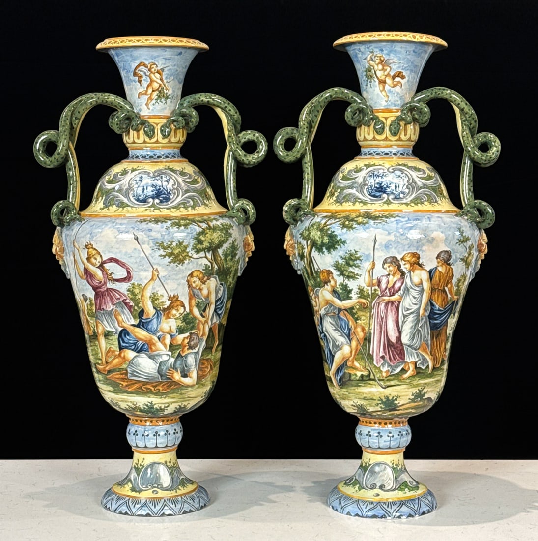 Pair Large Antique Italian Majolica Urns (1 of 9)