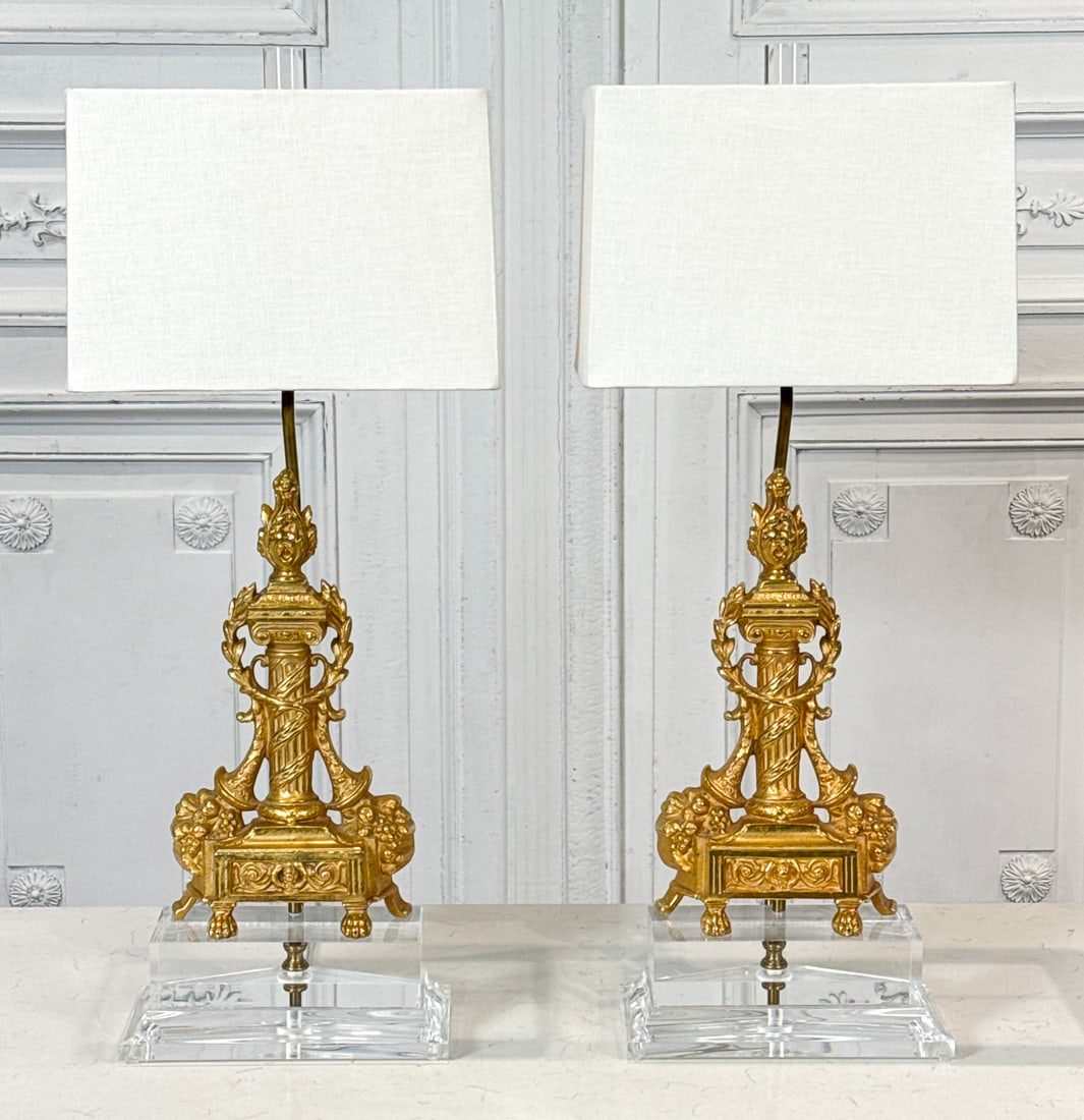 Pair Empire Gilt Bronze Chenet Table Lamps (1 of 8)