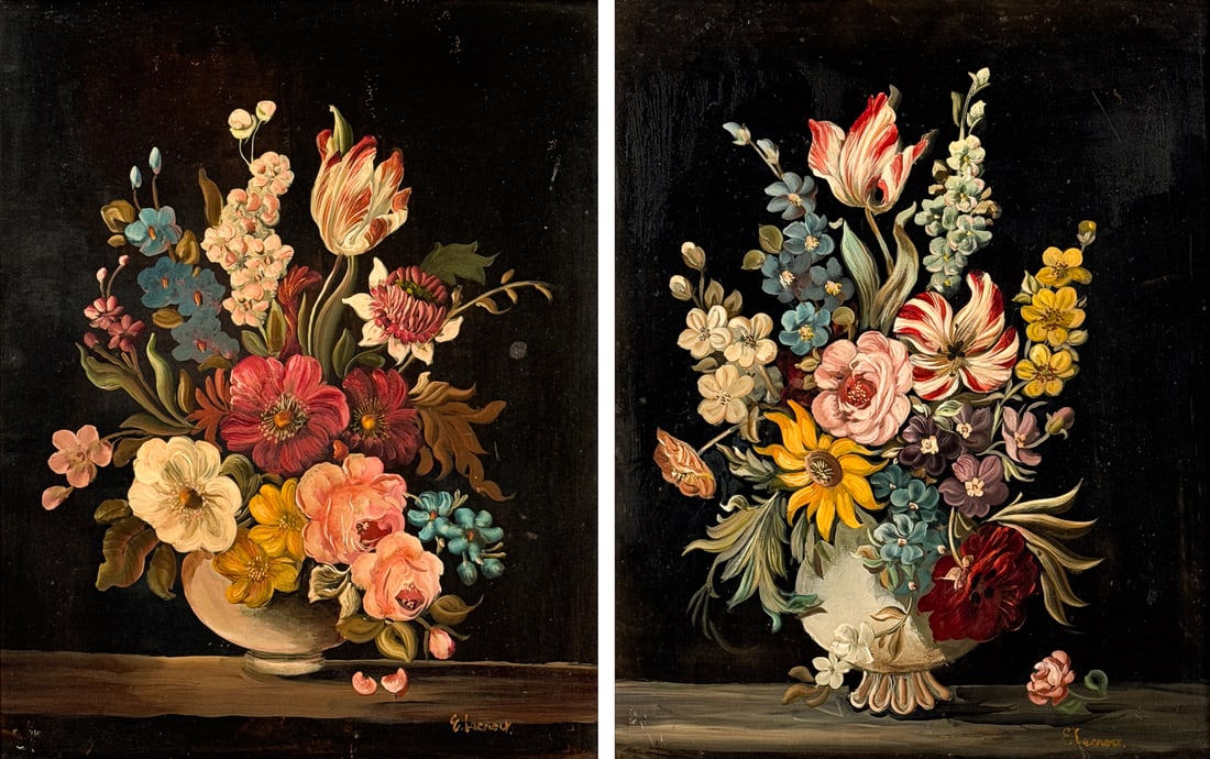 Pair Old Master Style Floral Still Life Oils (1 of 11)