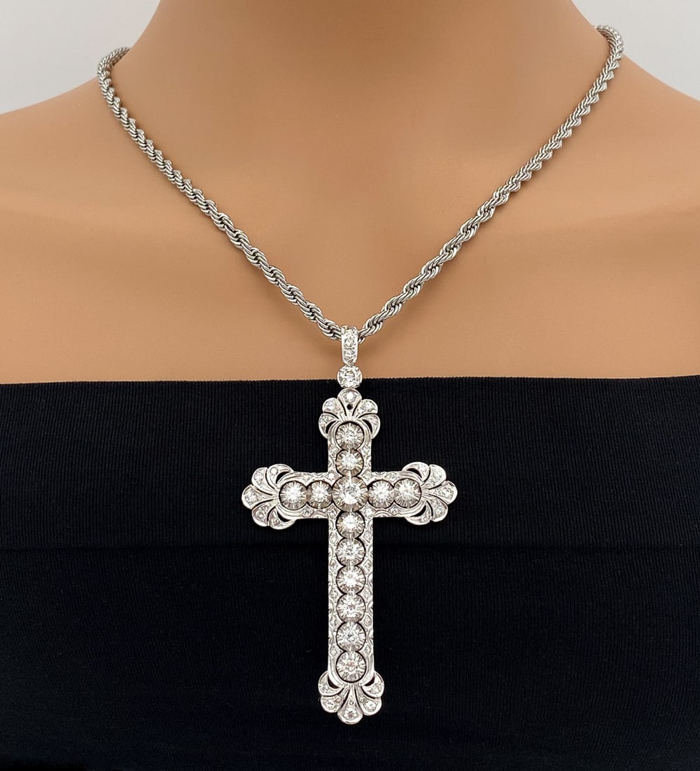 Diamond And 14g White Gold Cross Necklace (1 of 5)