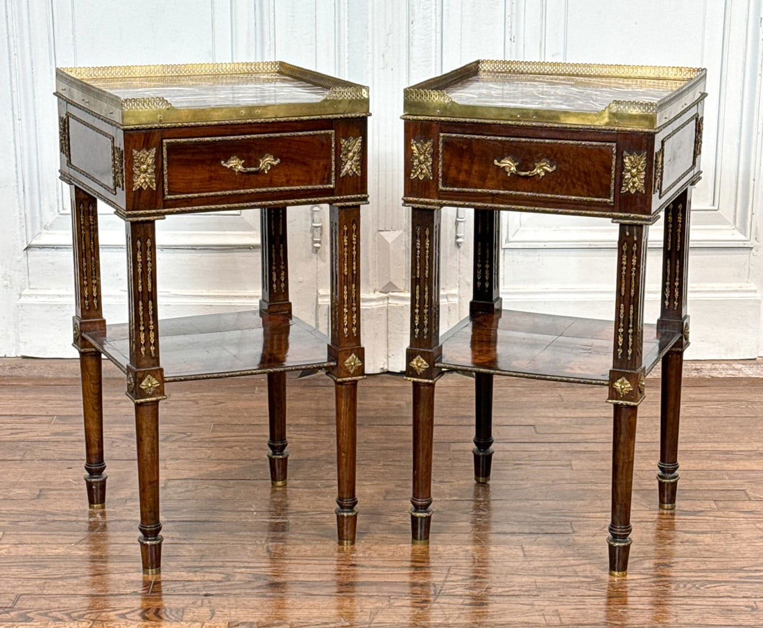 Pair Louis XVI Style Bronze Mount Side Tables (1 of 11)
