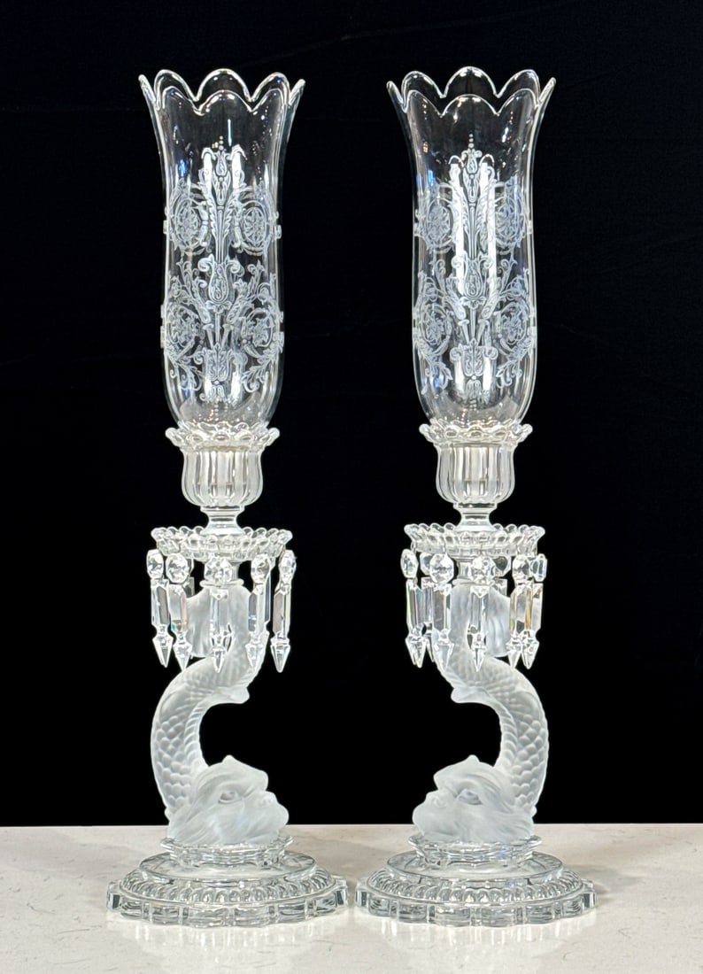 Pair Baccarat Glass Lustre Candlesticks (1 of 9)