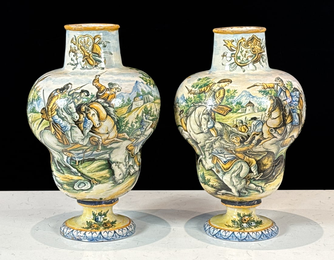 Pair Large Antique Italian Majolica Vases (1 of 8)