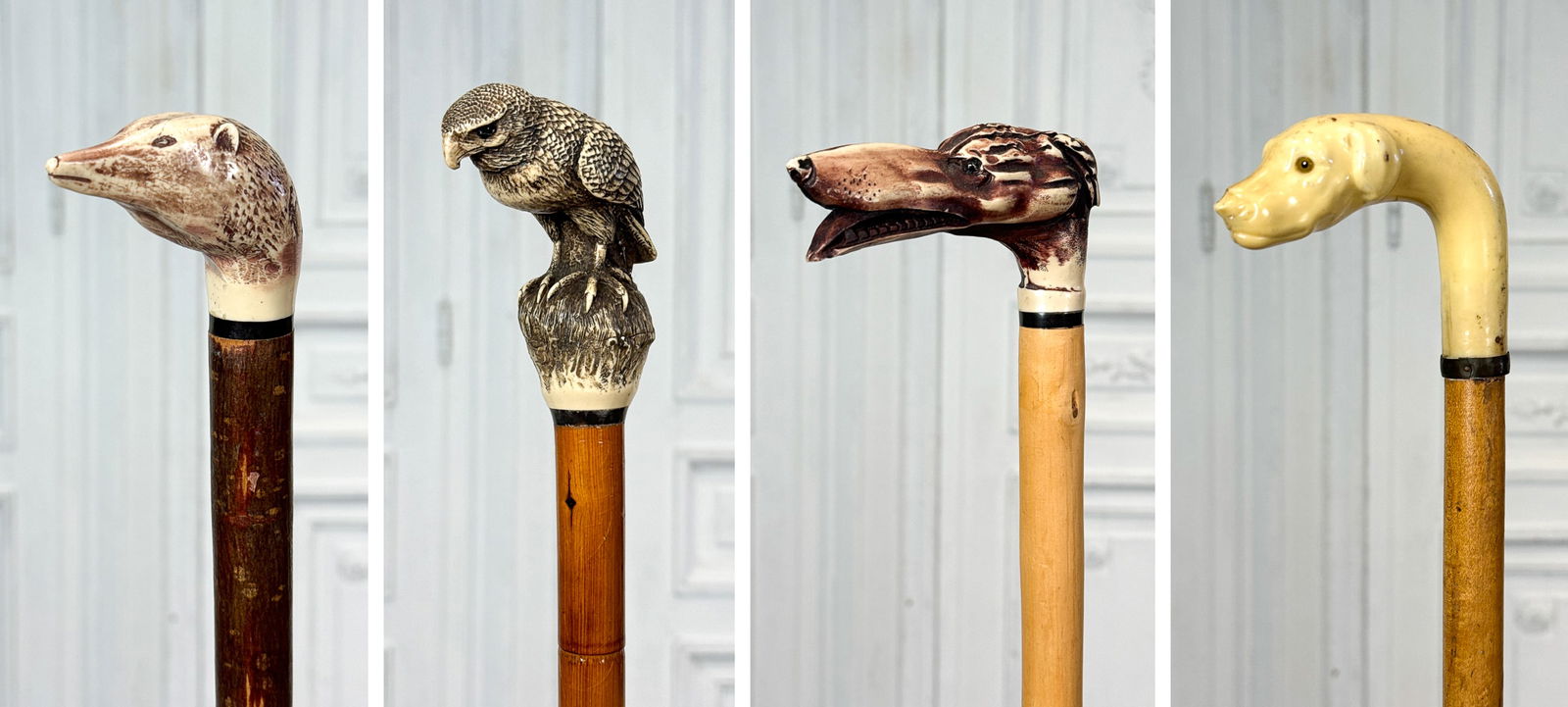 Four Walking Sticks With Resin Or Bakelite Heads (1 of 11)