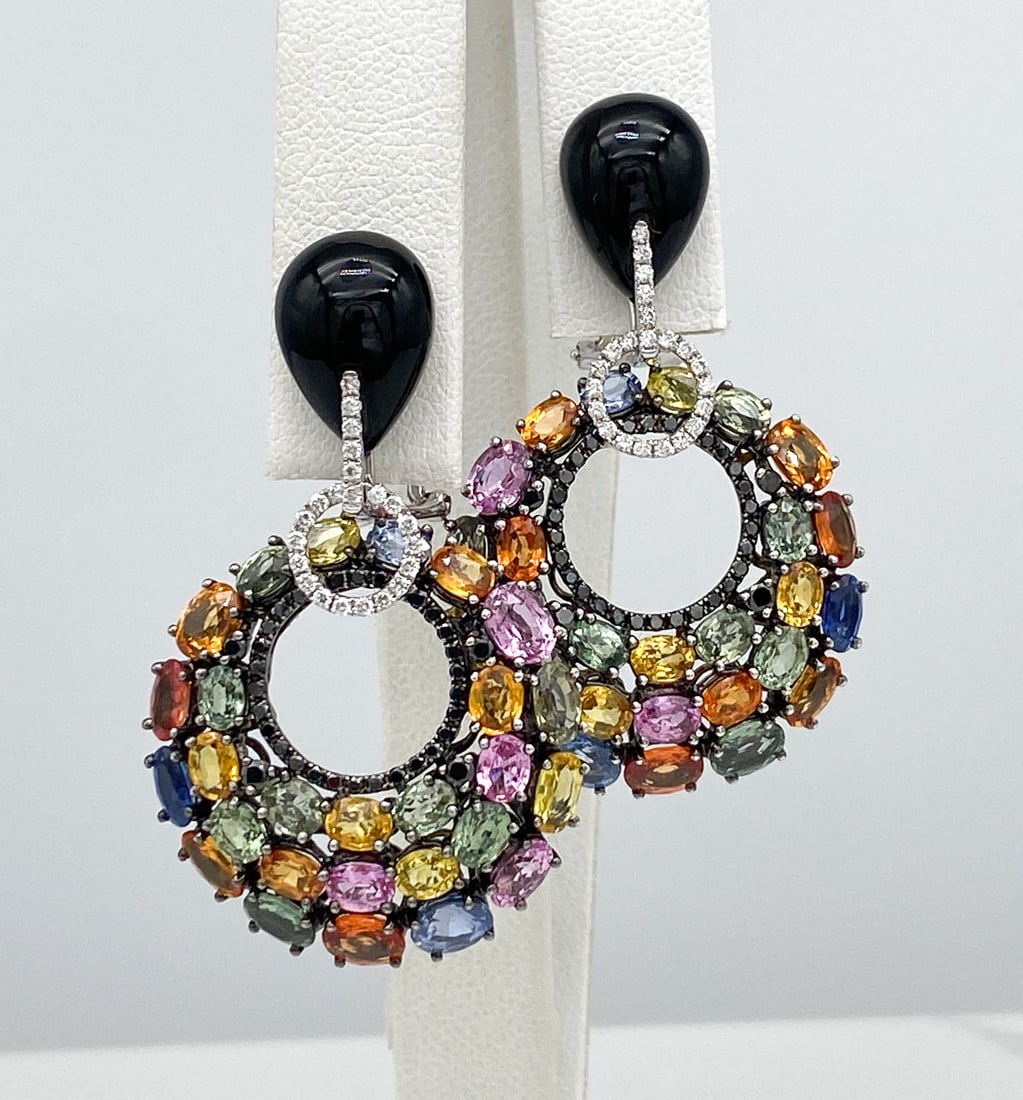 Multicolor Gemstones, Diamonds, And Onyx Earrings (1 of 4)