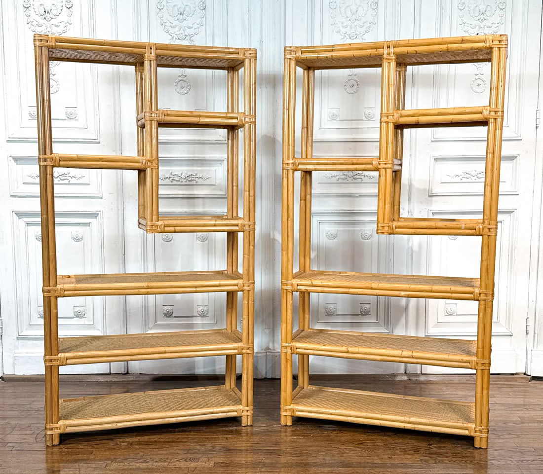 Mid Century Modern Rattan Etagere Pair (1 of 8)