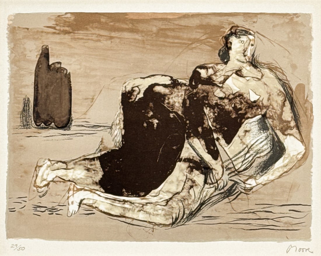 Henry Moore, British, 1898-1986: Henry Moore, British, 1898-1986, Eve, 1980, Lithograph On Paper, Pencil Signed Lower Right, Edition Number 29/50 Lower Left, Sight 12 X 15 Inches, Silt Mat, Water Gilt Wood Frame, 24 X 26 X 1.5 Inches