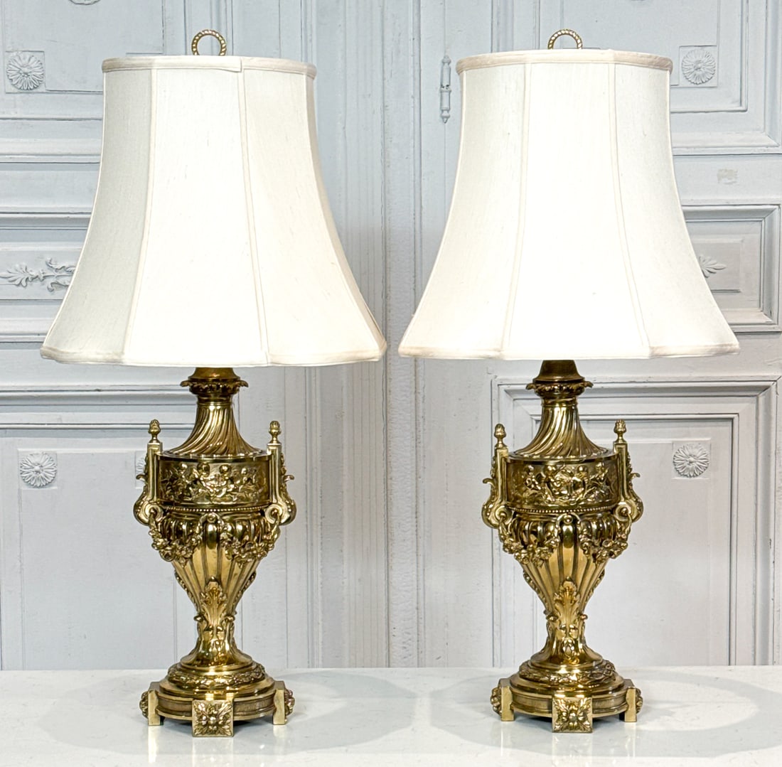 Pair Louis XVI Style Bronze Table Lamps (1 of 7)