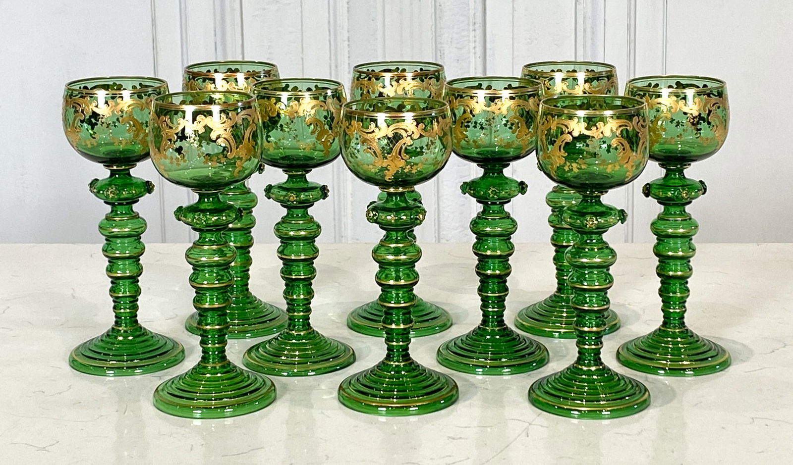 Ten Moser Green Glass Goblets (1 of 3)