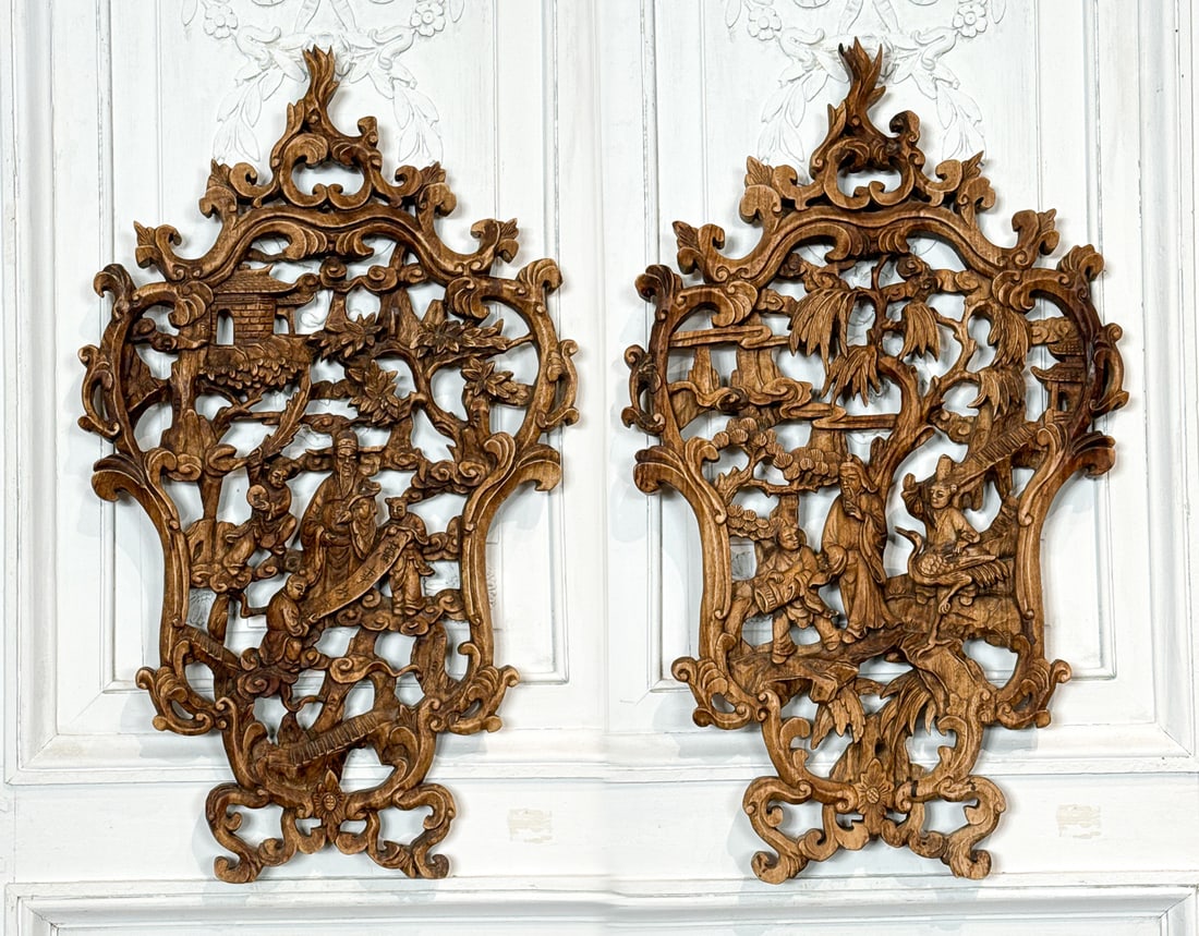 Pair Chinoiserie Carved Wood Panels (1 of 12)