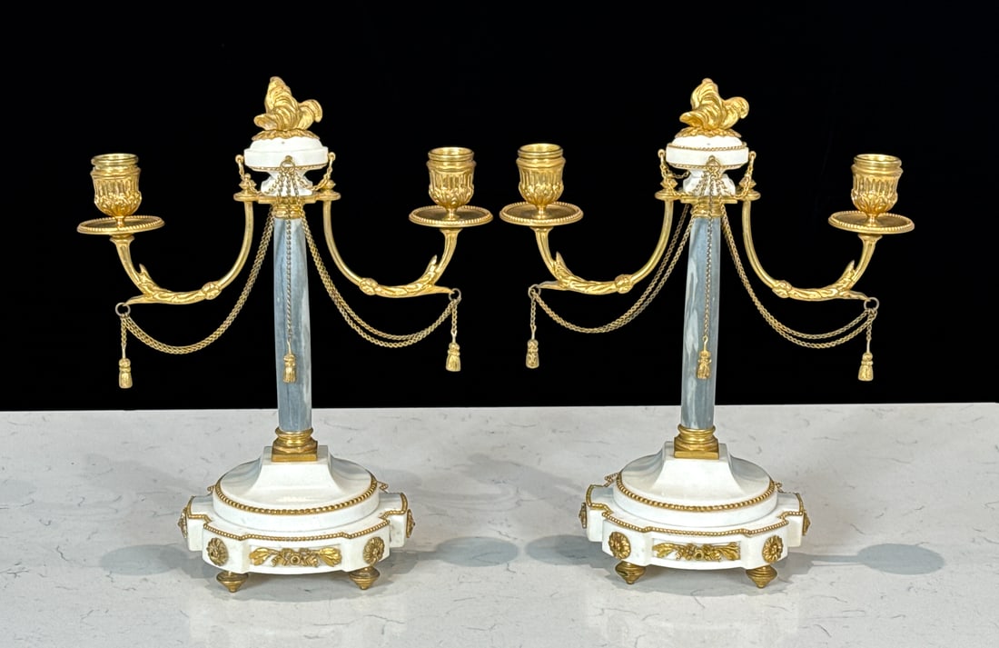 Pair French Empire Style Marble Candelabra (1 of 5)