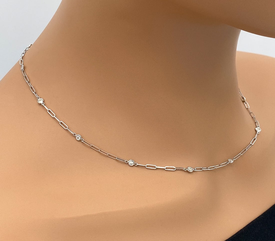 Diamond And 14k White Gold Paperclip Necklace (1 of 2)
