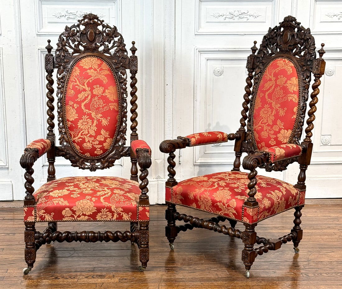 Pair Renaissance Revival Oak Armchairs (1 of 9)