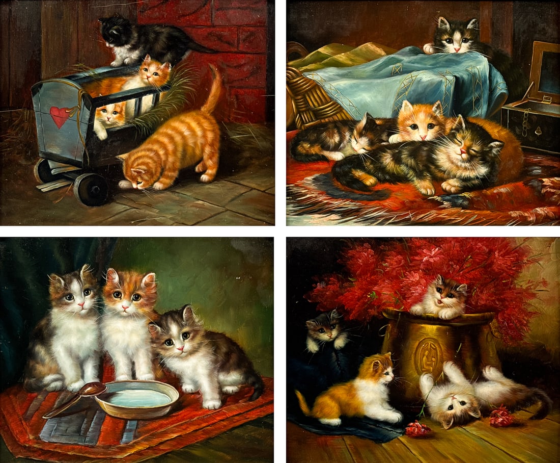 Four Oil On Board Portraits Of Kittens (1 of 6)