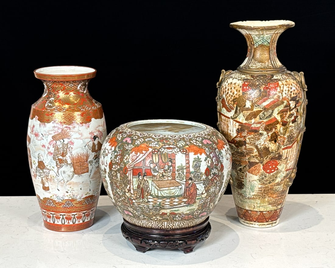 Three Large Japanese Satsuma Vases (1 of 10)