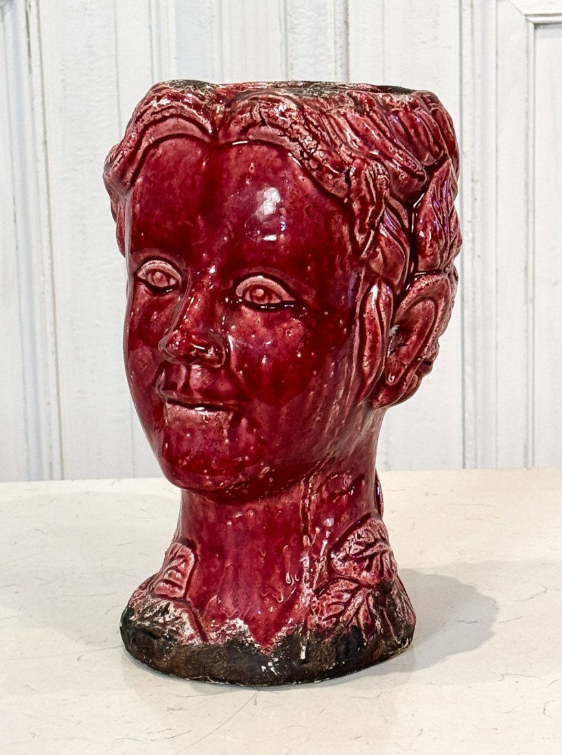 Antique Red Glazed Pottery Head Planter (1 of 8)