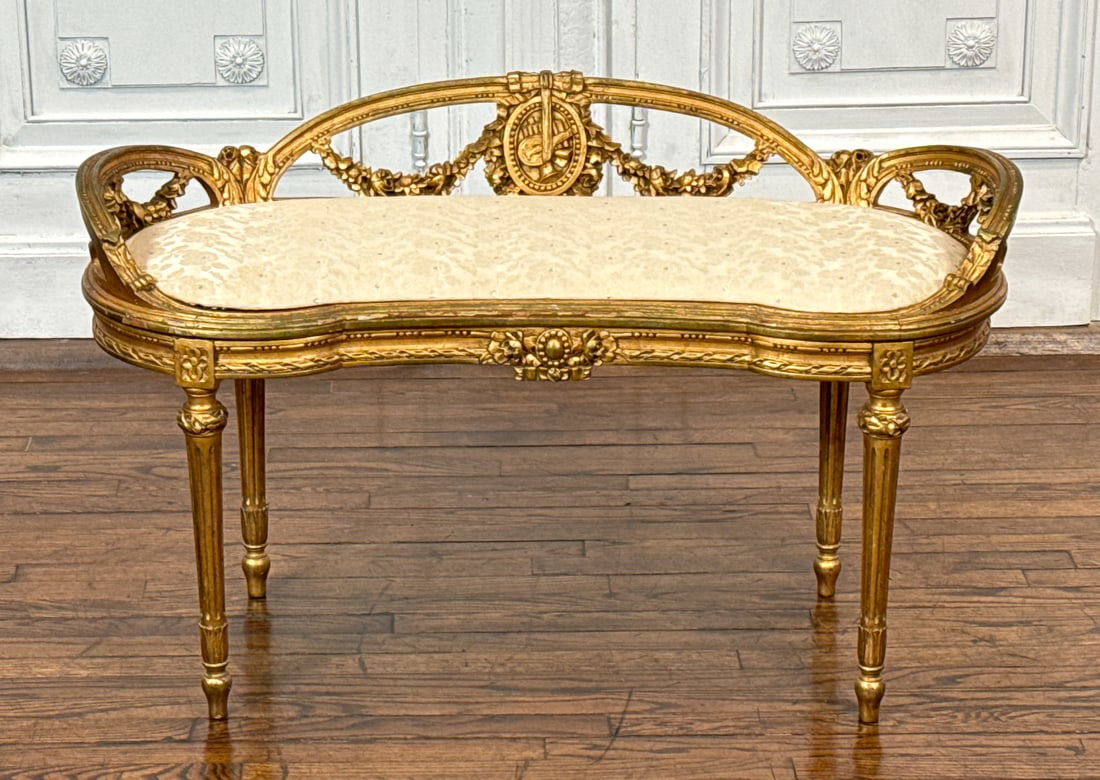 Louis XVI Style Giltwood Bench (1 of 8)