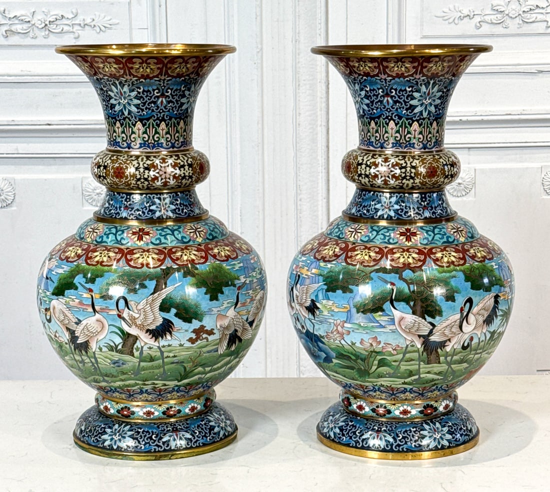 Pair Large Chinese Cloisonne Vases (1 of 7)