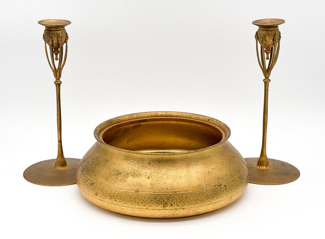 Tiffany Studios Planter And Candlestick Pair (1 of 10)