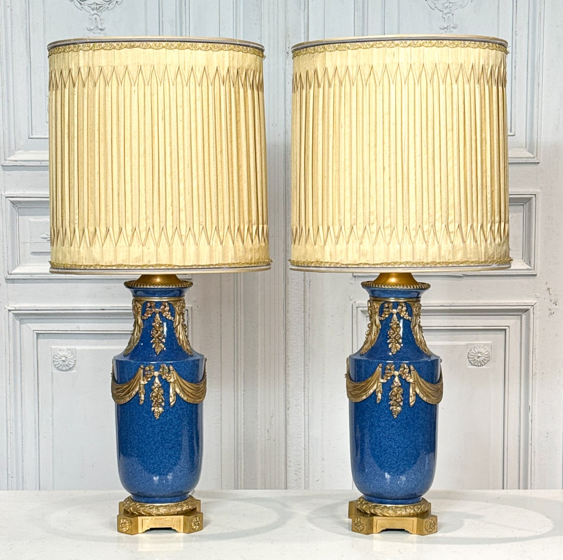 Pair Gilt Bronze Powder Blue Porcelain Vases (1 of 6)