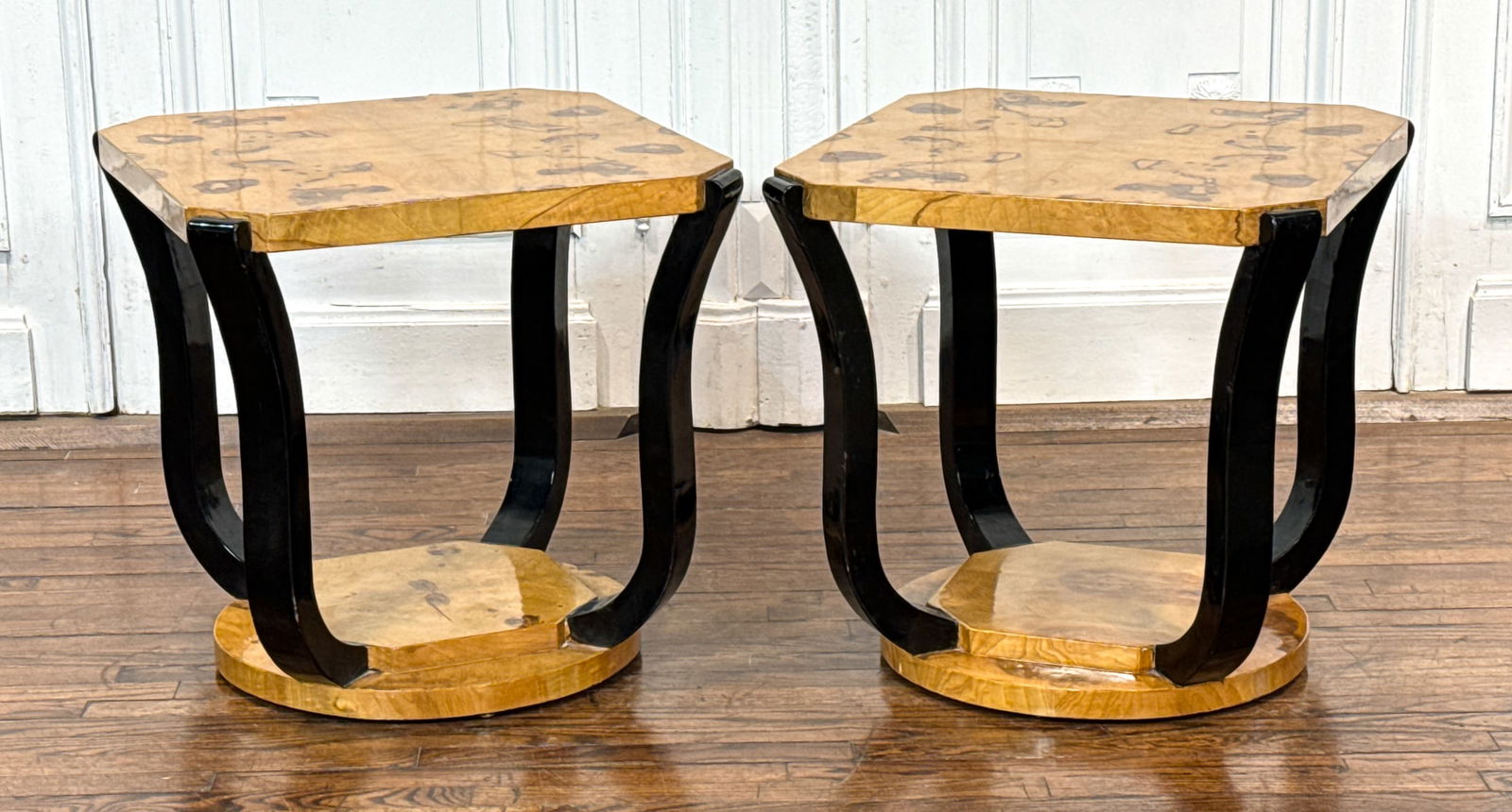 Pair Art Deco Burl And Ebonized Side Tables (1 of 9)