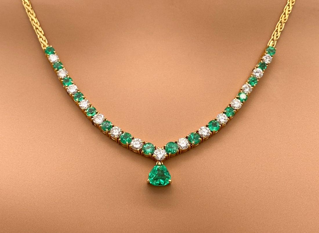 Emerald And Diamond Necklace, 18k Yellow Gold (1 of 4)