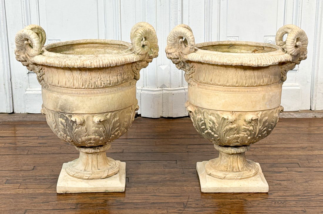 Pair White Terracotta Jardiniere Urn Planters (1 of 8)