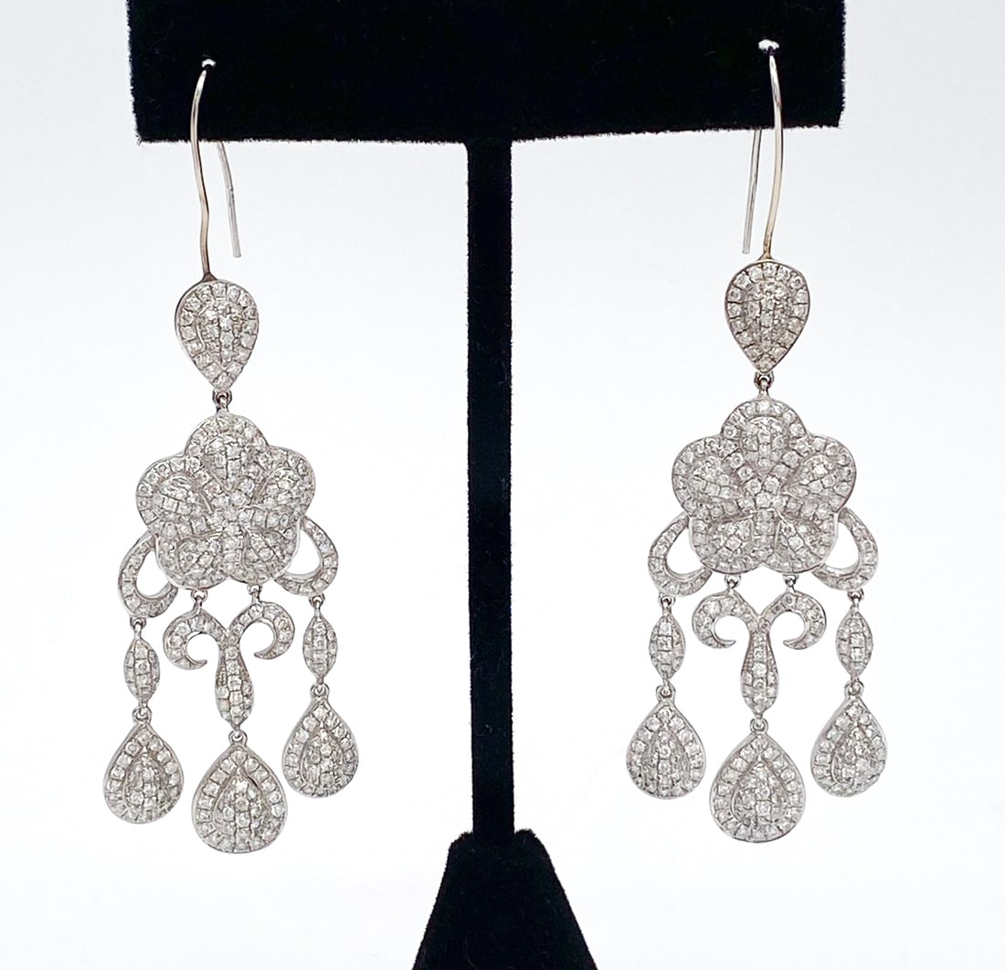 Diamond Pave Flower Dangle Earrings, 14k Wg (1 of 5)