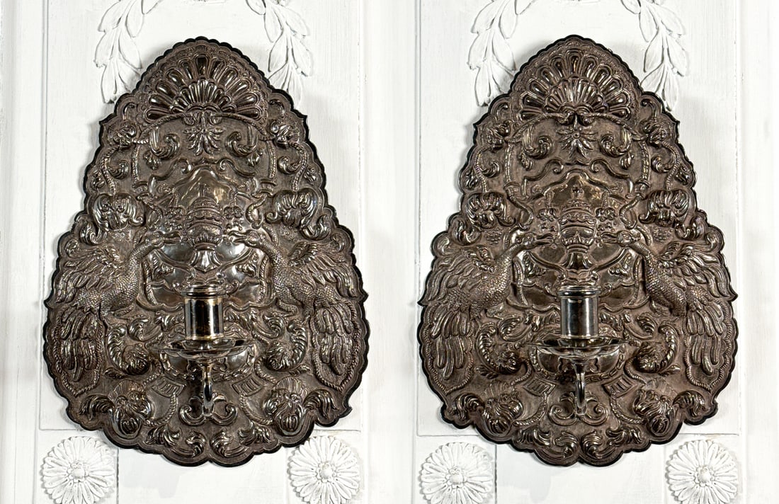 Pair Spanish Colonial Silver Sconces (1 of 9)