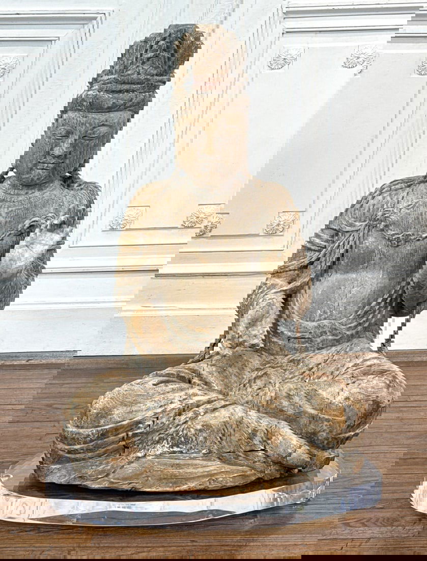 Large Carved Wood Seated Bodhisattva Buddha (1 of 9)