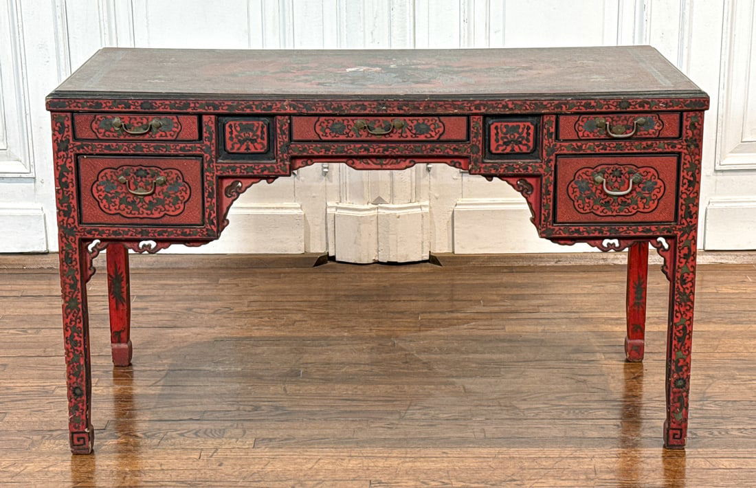 Vintage Chinese Red Lacquer Desk (1 of 11)