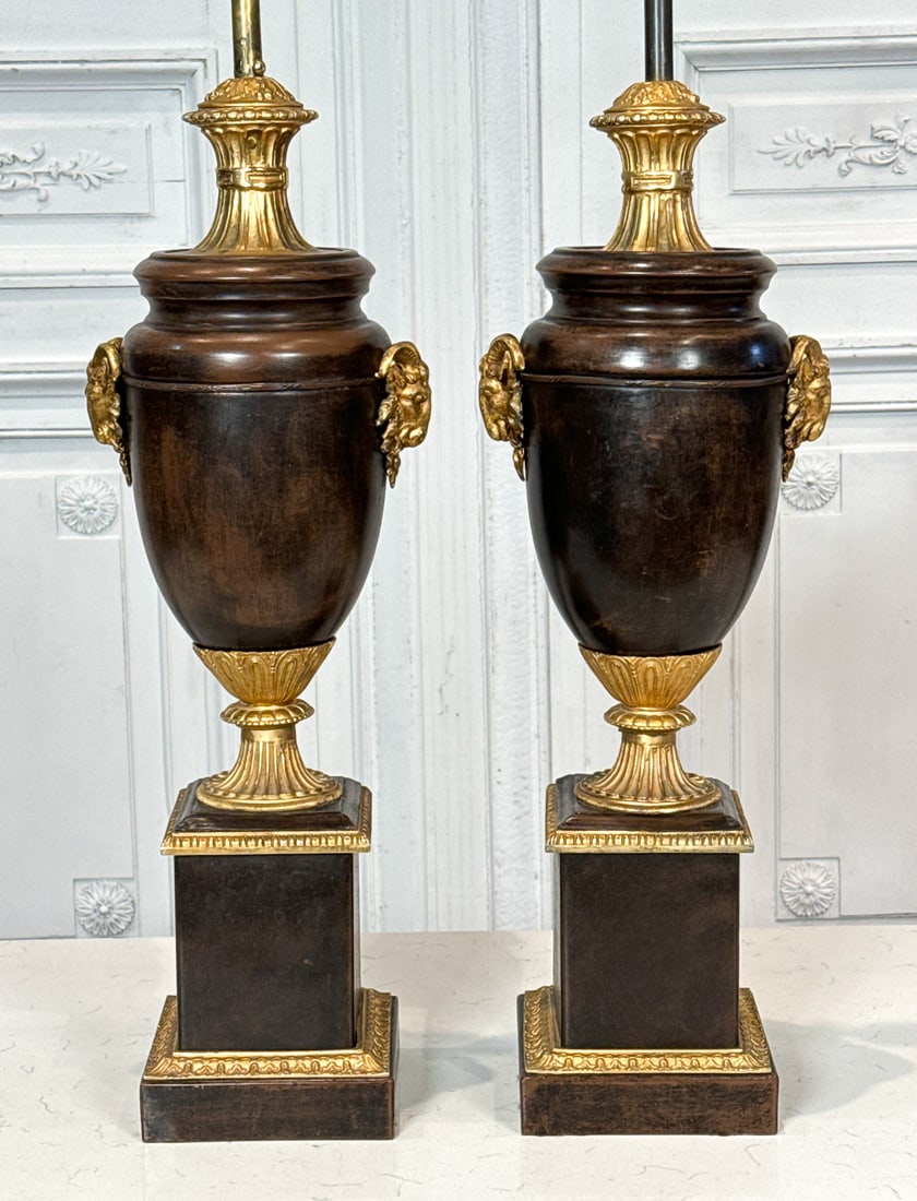 Pair Empire Style Gilt Bronze Urn Table Lamps (1 of 7)