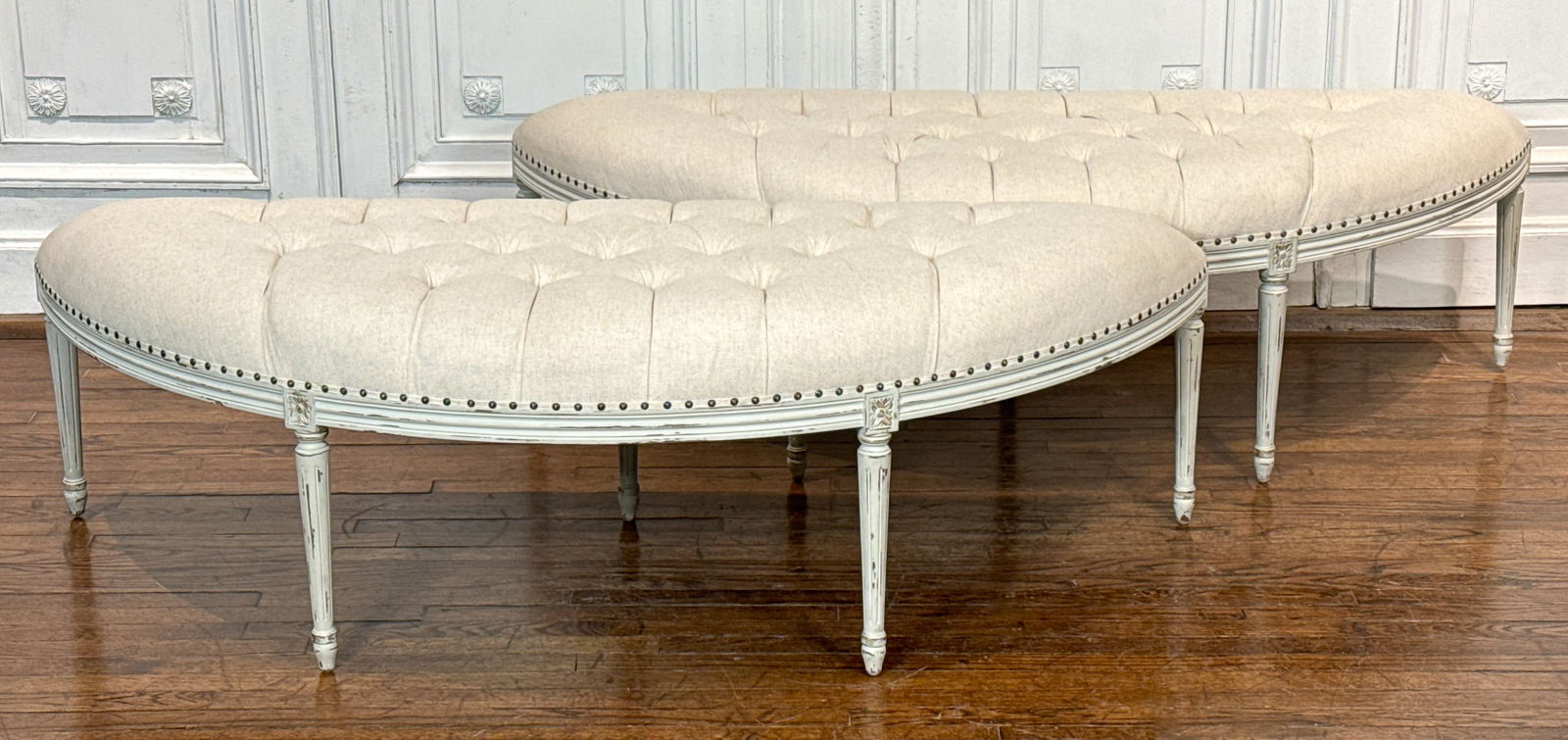 Pair Of Large White Painted Benches (1 of 7)