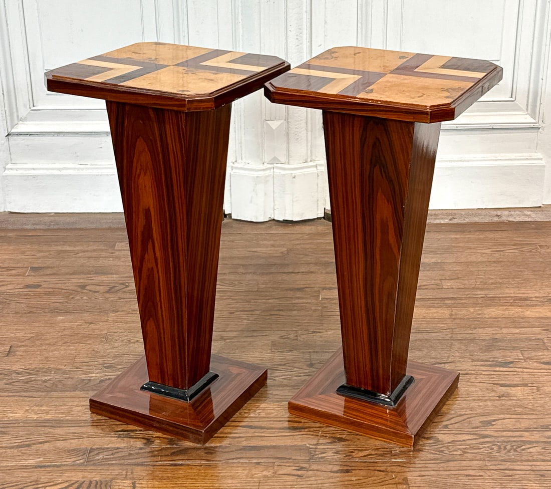 Pair Art Deco Inlaid Exotic Wood Pedestals (1 of 8)