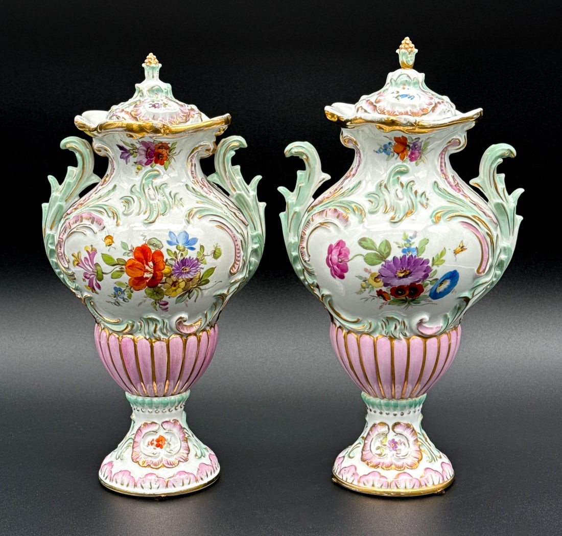 Pair Meissen Rococo Style Porcelain Urns (1 of 9)