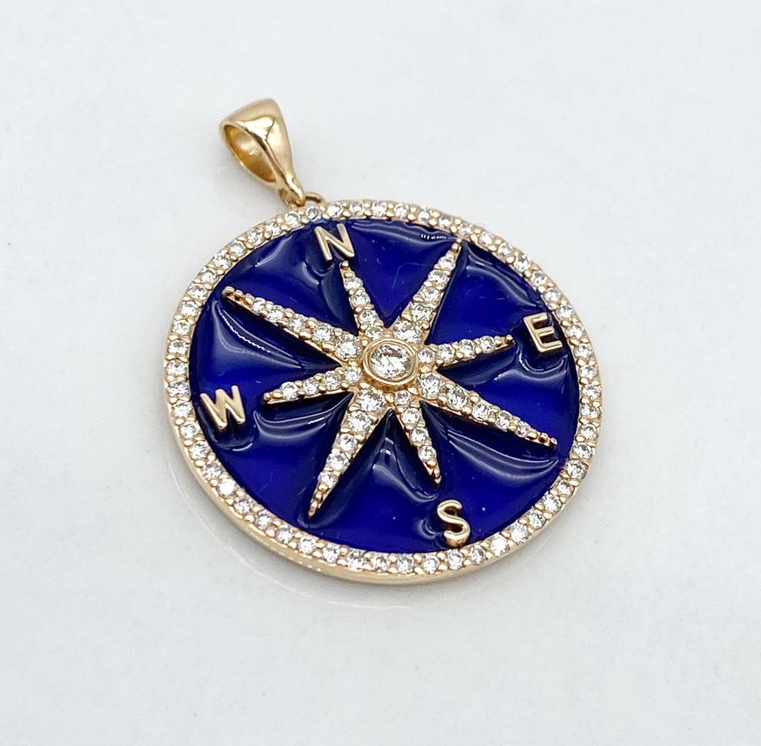 Enamel And Diamond 14k Compass Pendant (1 of 3)