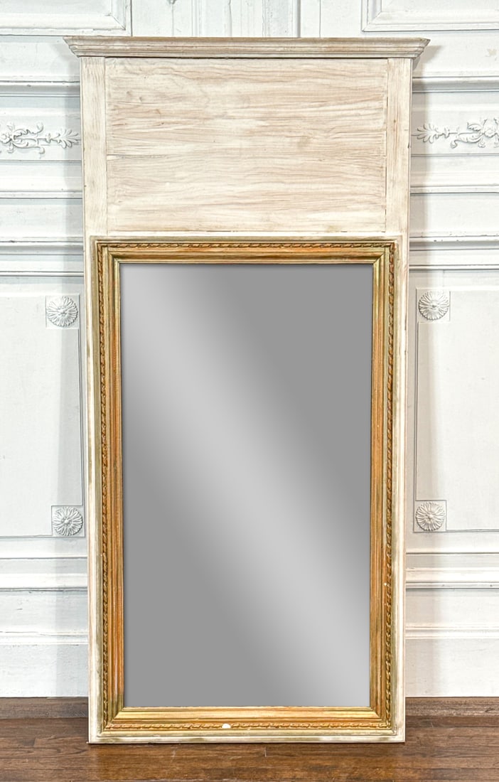 Whitewash And Giltwood Trumeau Mirror: Whitewash And Giltwood Trumeau Mirror, 21st Century, Empire Style, Pine, 61 X 31 X 2.5 Inches. See Photos For Additional Condition Information.