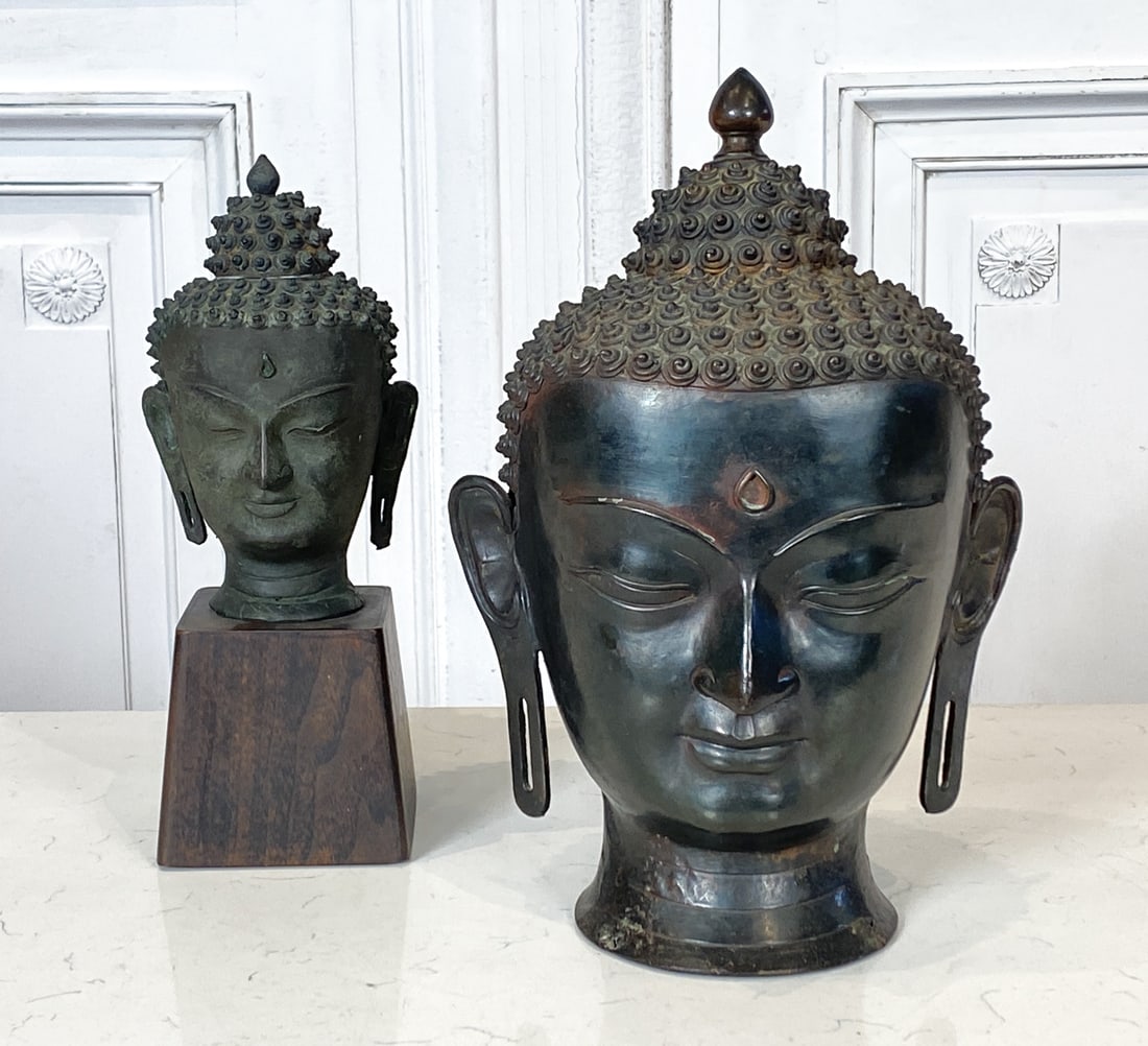 Two Antique Bronze Buddha Heads (1 of 9)
