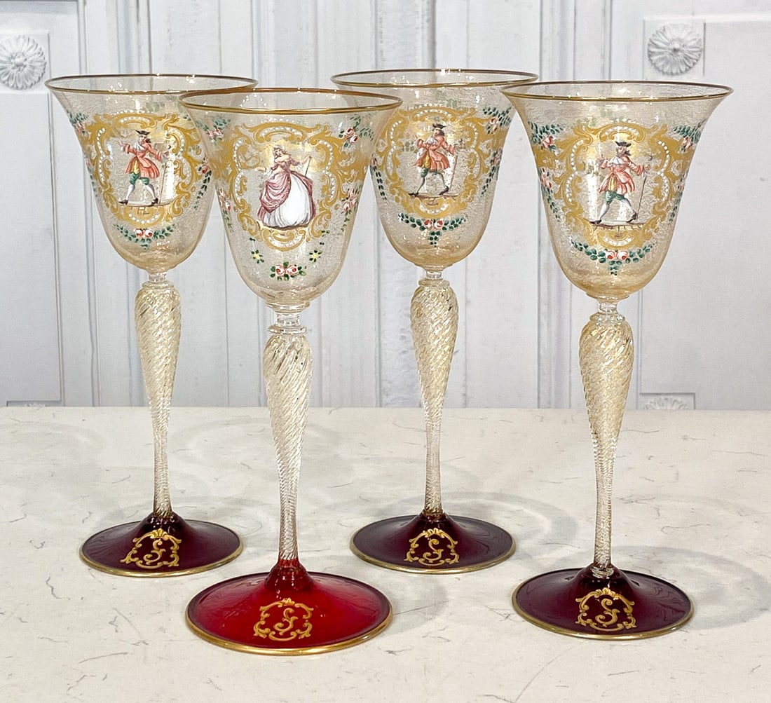 Four Italian Venetian Enameled Glasses (1 of 4)