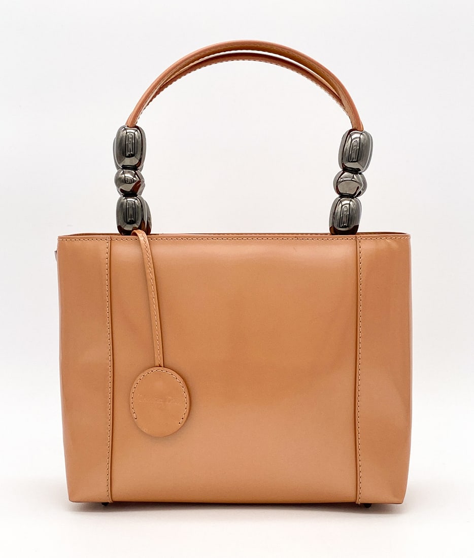 Christian Dior Mini Patent Malice Pearl Bag: Christian Dior Mini Patent Malice Pearl Bag With Gunmetal Tone Beaded Straps. Retains Authenticity Card Showing Purchase Date 2007. Some Very Slight Scuffs And Microscratches To Bag; Feet Have No Scuf