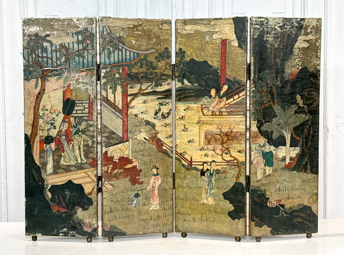 Antique Chinese Painted Hide Table Screen (1 of 13)