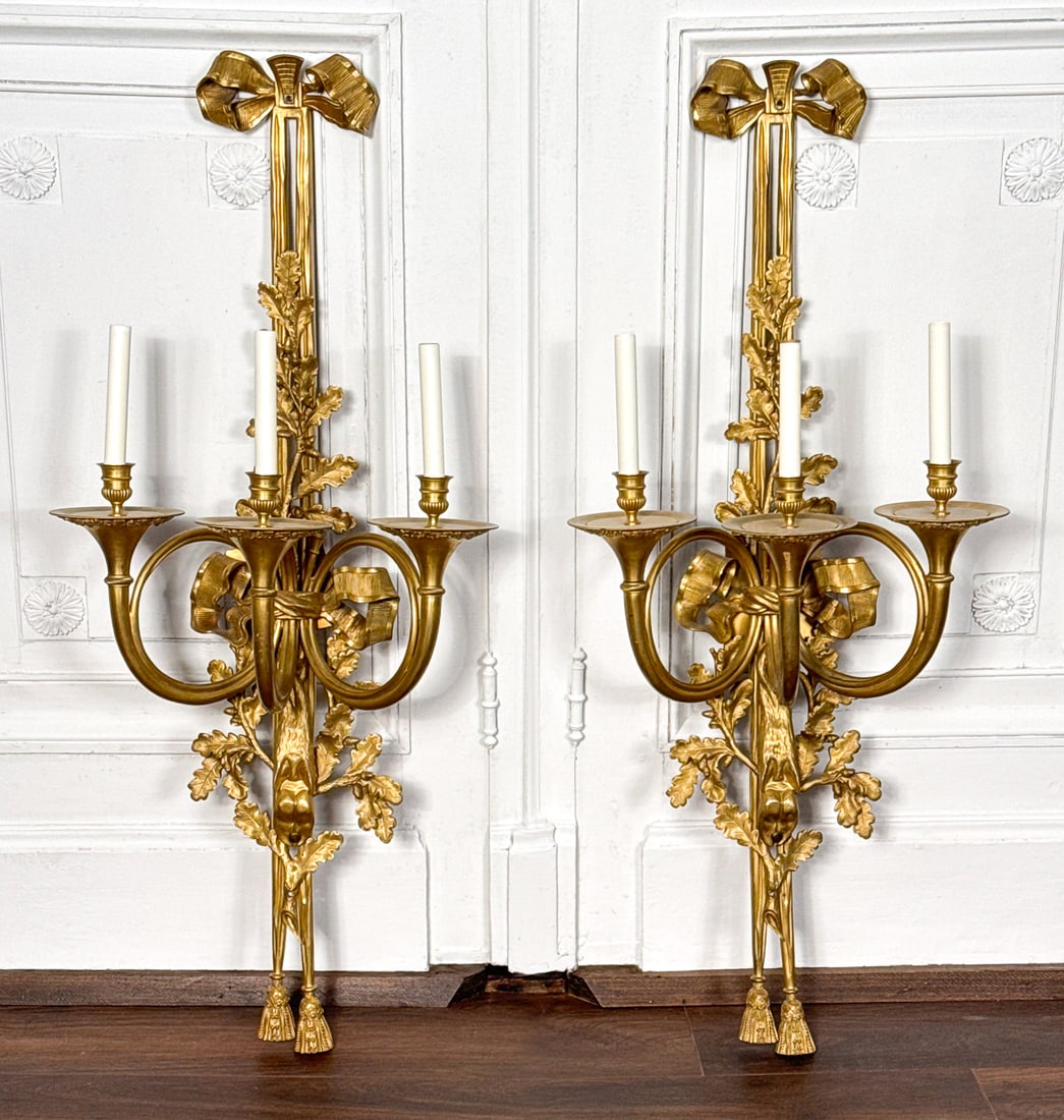 Pair Large Antique French Gilt Bronze Sconces (1 of 6)