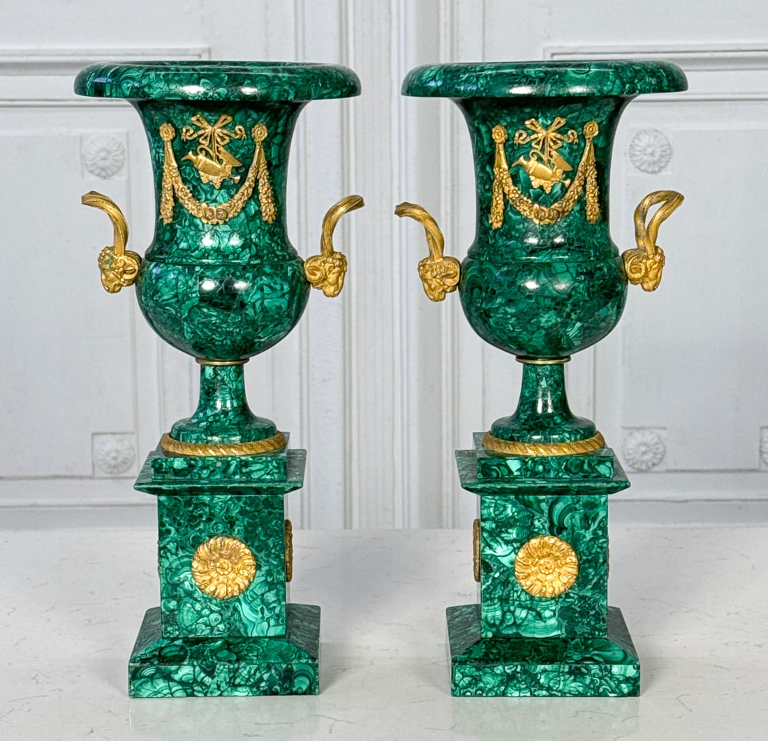 Pair Empire Style Malachite Urns (1 of 5)
