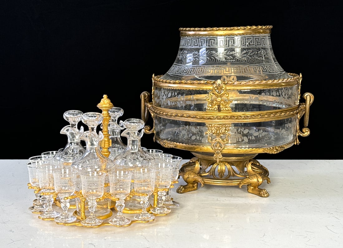 Belle Epoque Gilt Bronze Etched Glass Tantalus (1 of 9)
