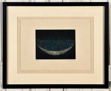 Yozo Hamaguchi, Japanese, 1909-2000: Yozo Hamaguchi, Japanese, 1909-2000, Bowl Of Grapes, 1970, Mezzotint Etching On Paper, Pencil Signed And Numbered 37/ 50 Lower Margin, Image 6 X 7.75 Inches, Sight 9.5 X 13.5 Inches, Black Painted Fra