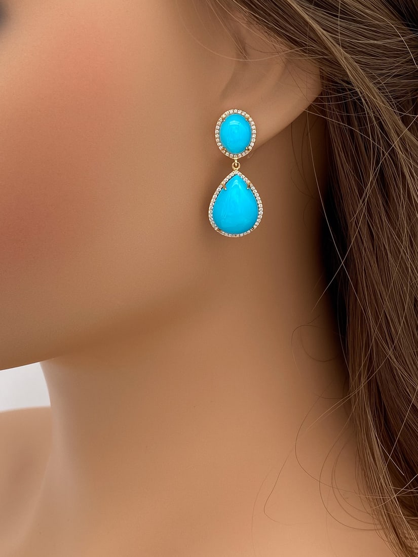 Turquoise And Diamond 18k YG Dangle Earrings (1 of 3)