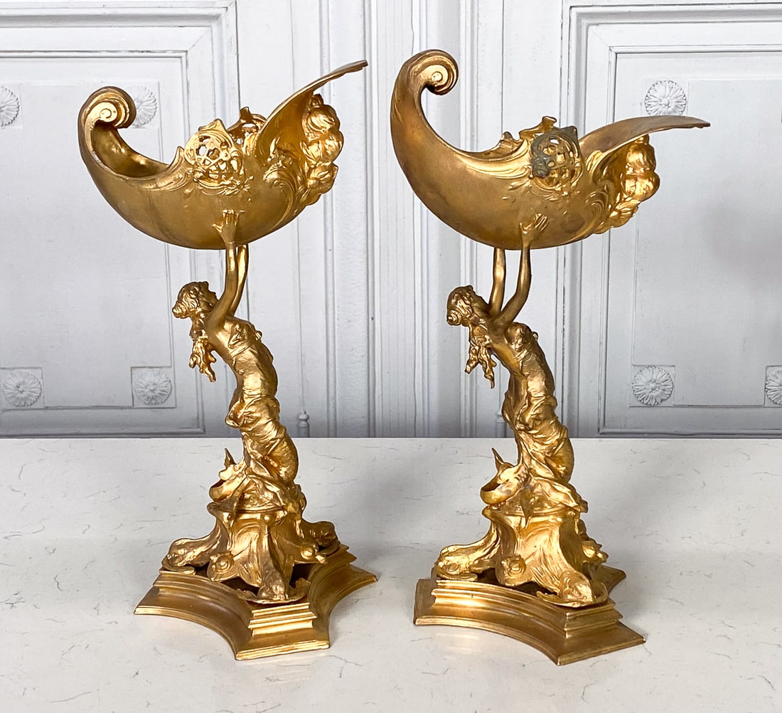 Pair Art Nouveau Gilt Bronze Compotes (1 of 5)