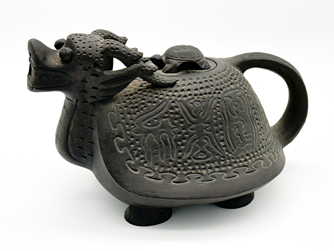 Vintage Yixing Black Clay Dragon Teapot (1 of 9)